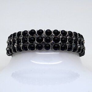 Gorgeous 6mm Black Glass pearl Multi-Strand with ab Stretch fashion Bracelets